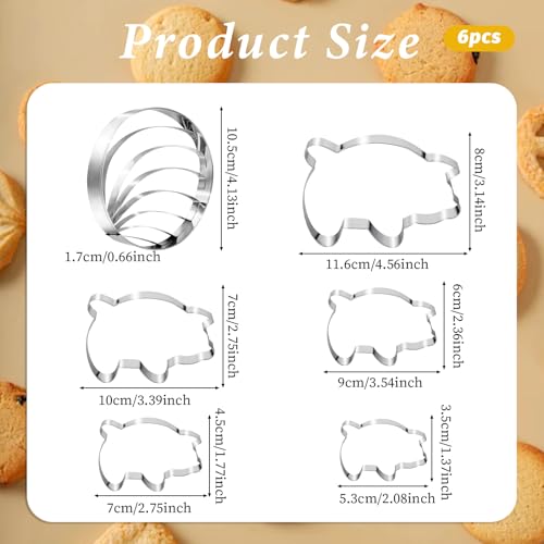 Concha Cutter & Pig Cookie Cutter Set - 6 Pieces Stainless Steel