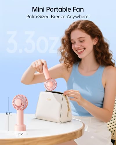 SWEETFULL Mini Portable Handheld Fan - Rechargeable 3-Speed Pink Travel Fan
