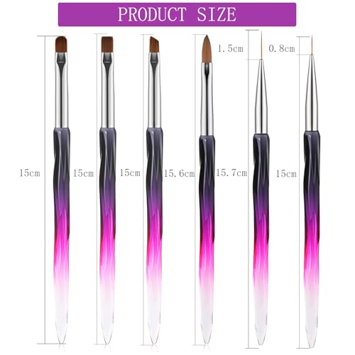 Gemsanva 6Pcs Nail Art Brush Set - Cuticle Clean Up & Gel Painting Tools