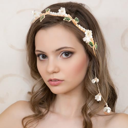 HLTOO Floral Headband and Hair Stick Set - Boho Gold Leaf Bridal Headpiece