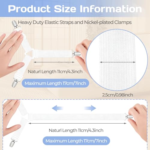 White Bed Sheet Holders - 4PCS Adjustable Non-Slip Straps