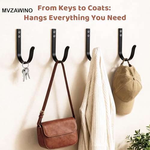Heavy Duty Black Wall Hooks - 4 Pcs, 22LB Capacity for Coats & Bags