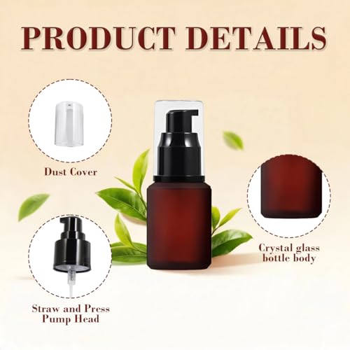 Ericotry 30ml Rose Red Frosted Glass Pump Bottle for Cosmetics and Travel