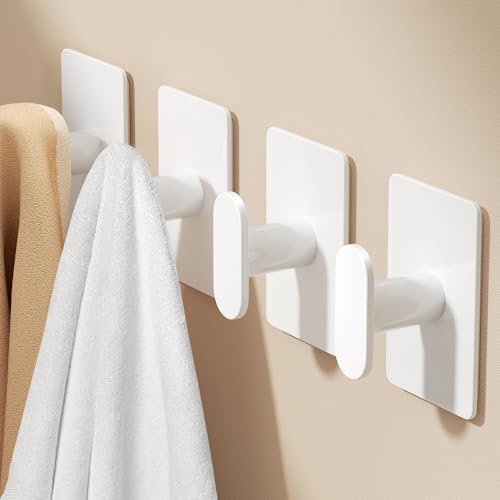 pickpiff Adhesive Towel Hooks - 20LB Strong Hanger, White (4 Pack)