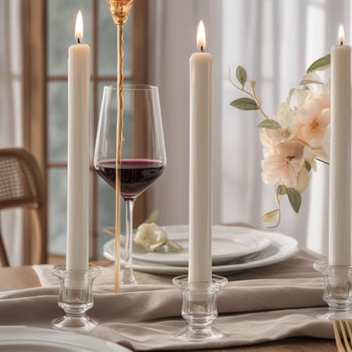 Set of 6 Clear Glass Candlestick Holders for Taper Candles