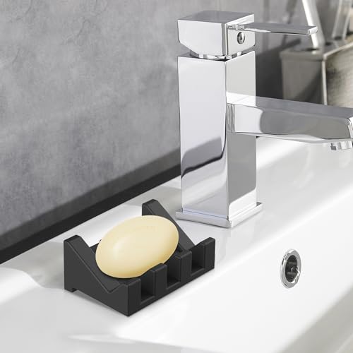EGWON Silicone Soap Dish Set - 3PCS Self Draining Holder (Gray, Black, Green)