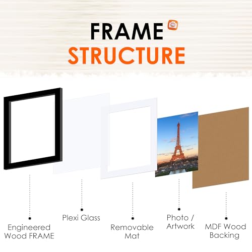 8x10 Black Picture Frame with HD Plexiglass - Versatile Display for 5x7 or 8x10 Photos
