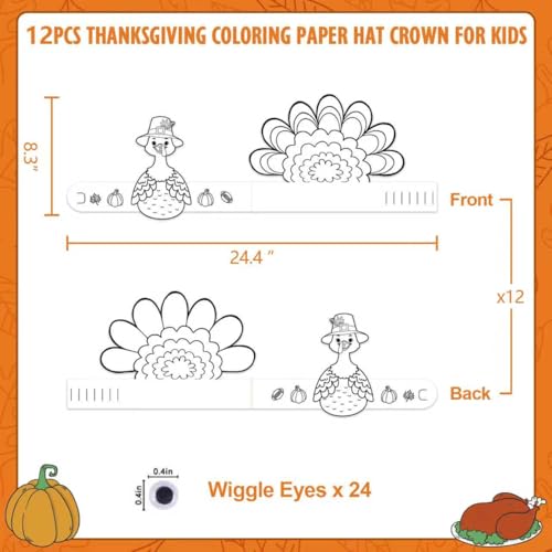 Thanksgiving Coloring Turkey Crowns - 12PCS Paper Headbands for Kids