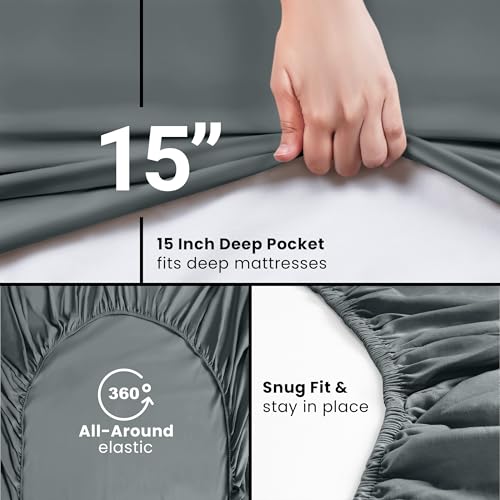 Queen Fitted Sheet - Ultra Soft Grey, 15 Inch Deep Pocket