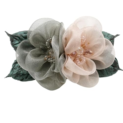 Floral Hair Bun Net with Organza Flowers & Black Crochet Mesh