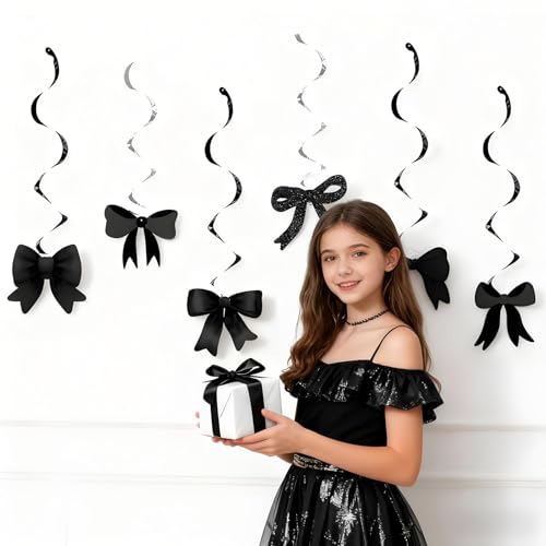 Black Bow Birthday Party Decorations Set with Banner, Garland and Topper