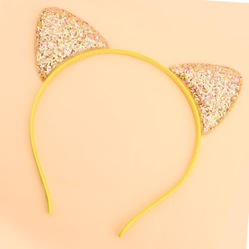 Moikolok Gold Glitter Cat Ears Headband Non-Shed Sparkly Kitty Costume