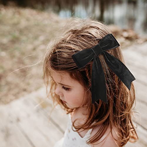 Black Velvet Hair Bows 5 Inch with Alligator Clips, 2 Pack