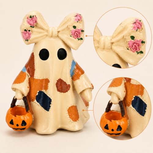 Halloween Ghost Night Light Figurine with Pumpkin Basket - Spooky Holiday Decor