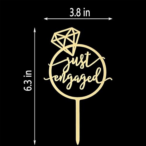 JIEEIN Gold Mirror Engagement Cake Topper for Weddings & Parties