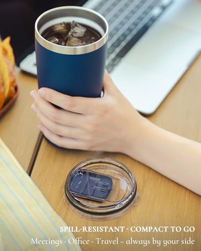 20oz Navy Blue Insulated Travel Coffee Tumbler with 2 Lids
