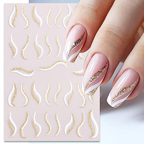 8 Sheets Feather Line Nail Art Stickers 3D Self-Adhesive Decals