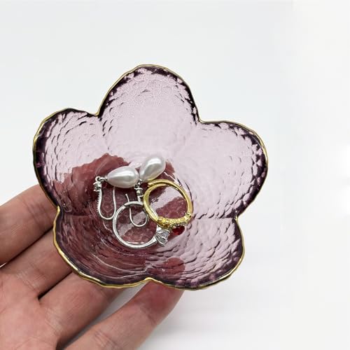 Purple Flower Jewelry Ring Dish - Small Glass Trinket & Soap Holder