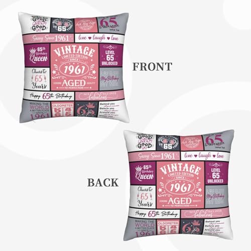 65th Birthday Pillow Cover for Women - 18x18 Inches, Soft Polyester