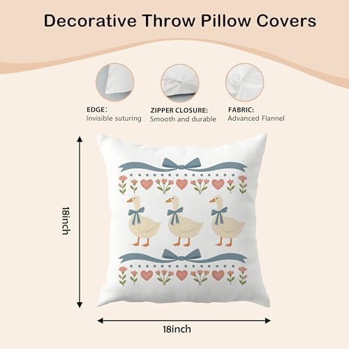 JMICPTUB Goose Pillow Covers 18x18 - Blue Bow Floral Goose Decor - Variation 01