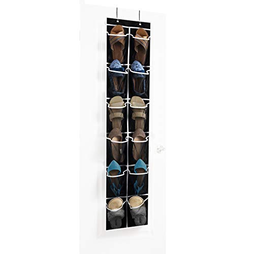 ZOBER Over the Door Shoe Organizer - 12 Mesh Pocket Hanging Storage Holder
