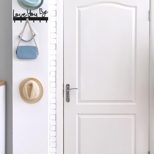 Love You Bye Key Holder Wall Mount - 10 x 4 Inch Black Metal Hook Rack