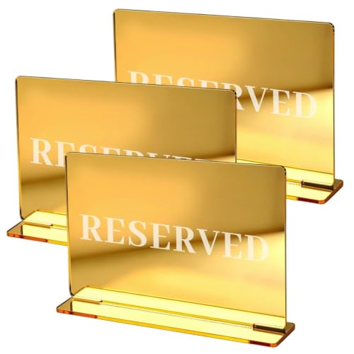 3pcs Gold Reserved Table Signs - 3.94" x 2.76" Acrylic Seating Markers