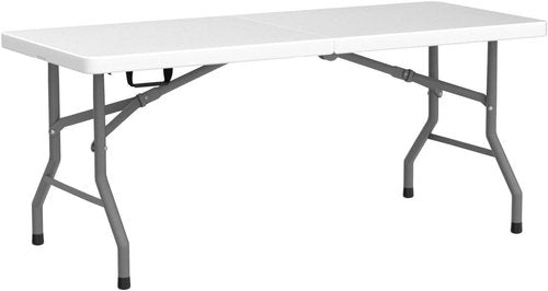 FDW Folding Table - Portable 6 FT Half-Size Design for Parties & Backyard Events - White Finish
