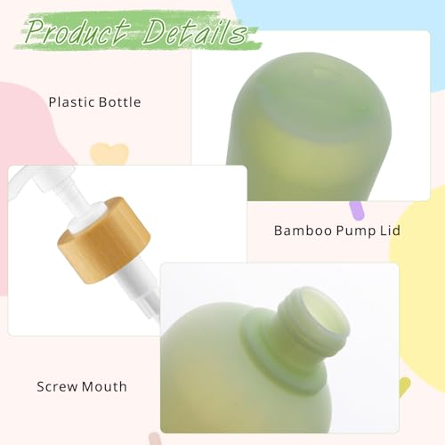 3 Pcs 300ml Green Soap Dispenser Set - Refillable Plastic Pump Bottles