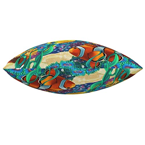 Watercolor Marine Life Throw Pillow Cover - 18x18 Inch Colorful Fish Design
