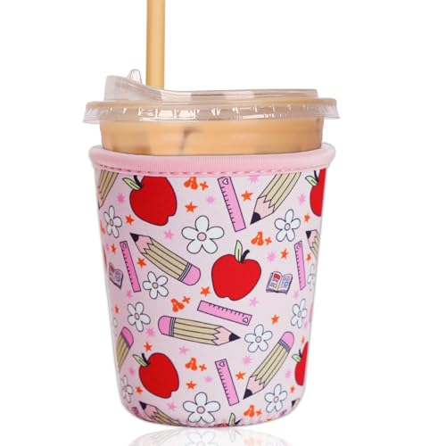 Elyndor Reusable Insulated Cup Sleeve for 16-18oz Iced Coffee & Cold Drinks - Teacher Treasure Design
