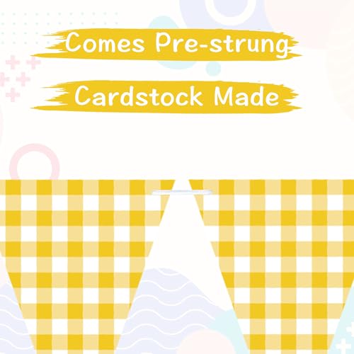 VILIFEVER Yellow Gingham Banner for Picnic, BBQ Party Decorations