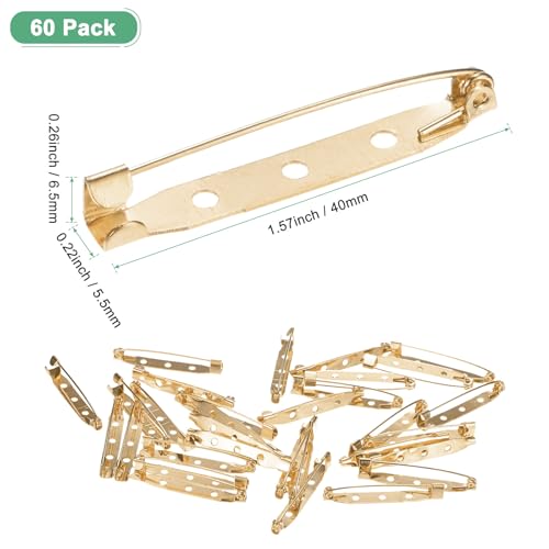 M METERXITY 60-Pack 1.6 Inch Bar Pins Safety Brooch Backs Light Golden