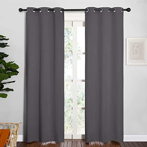 NICETOWN Gray Blackout Curtains 34 x 84 Inches, Pack of 2, Bedroom Privacy & Light Blocking