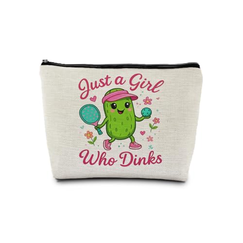 Pickleball Makeup Bag Linen Travel Toiletry Pouch for Women Players