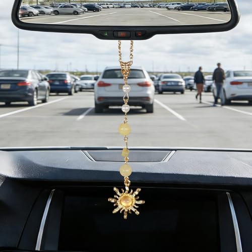 Boho Natural Stone Car Mirror Charm - Sun Pendant Decoration