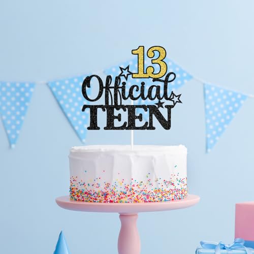 Official Teen 13 Cake Topper - Gold Glitter Birthday Decoration