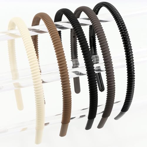 TODDER 5-Pack Thin Plastic Headbands with Teeth, Non-Slip Neutral Hairbands