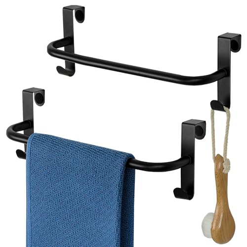 SAYAYO 10-Inch Kitchen Towel Holder for Cabinet Door with 2 Hooks, Matte Black