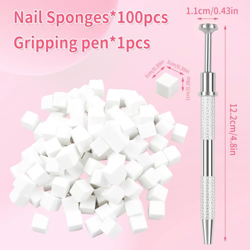 BQAN Nail Art Sponges 100Pcs with Grabbing Pen for Ombre & Aura Nails