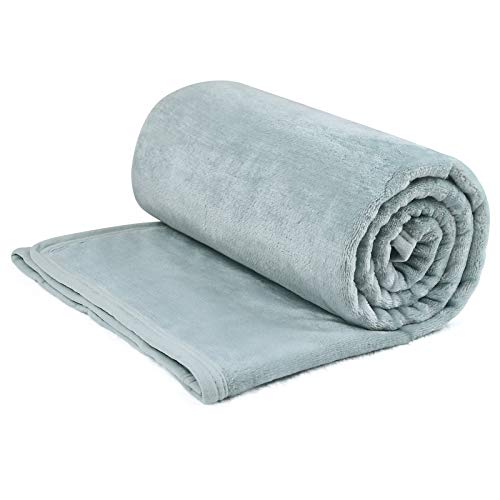 EIUE Flannel Fleece Throw Blanket, Ultra Soft Lightweight Bed Cover - Green Grey, 40x60
