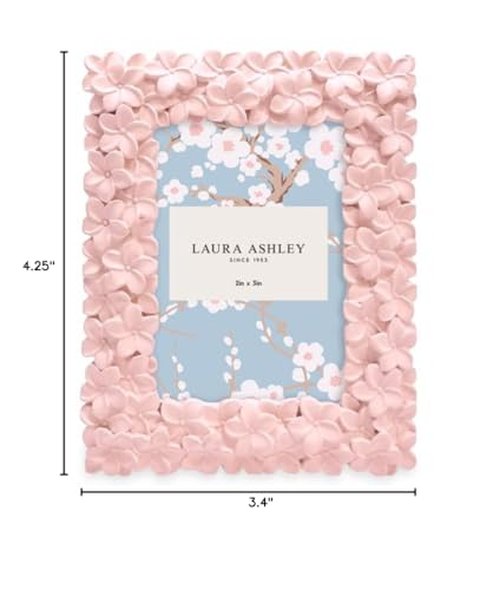 Laura Ashley 2x3 Pink Flower Textured Hand-Crafted Resin Picture Frame w/Easel & Hook for Tabletop & Wall Display, Decorative Floral Design Home D cor, Photo Gallery, Art (2x3, Pink)