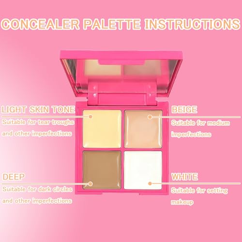 4-Color Concealer Palette with Brushes Full Coverage Face Makeup