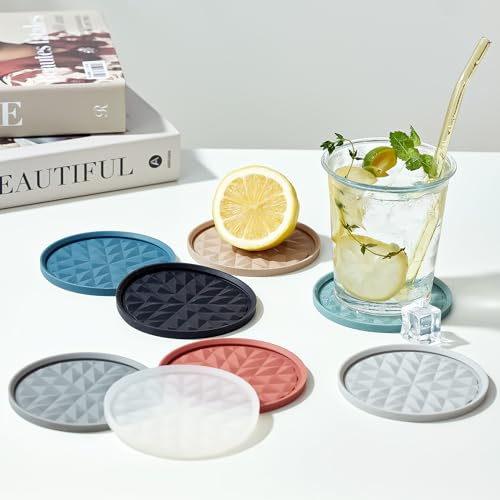 Sage Green Silicone Drink Coasters Set of 4 - 3.9 inch Non-Slip Hot & Cold Beverage Protectors