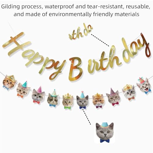 Cat Birthday Banner Set - 10 Cute Cat Face Decorations