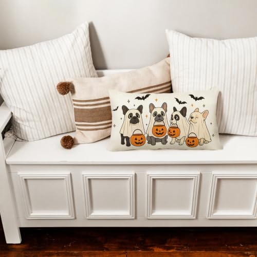 Halloween Pillow Cover 12x20 Inch Beige French Bulldogs with Ghosts
