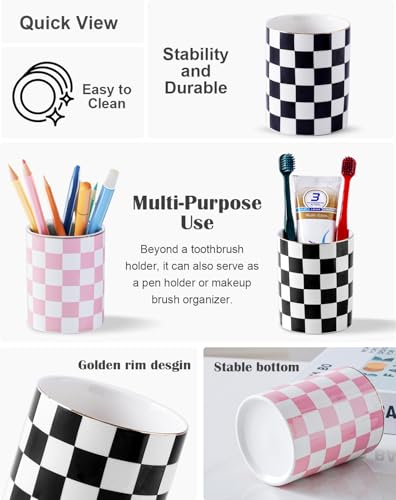 Black Ceramic Toothbrush Holder & Makeup Brush Organizer