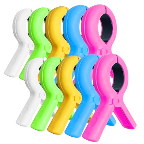 10 Pcs Beach Towel Clips for Chairs - Heavy Duty Colorful Holders