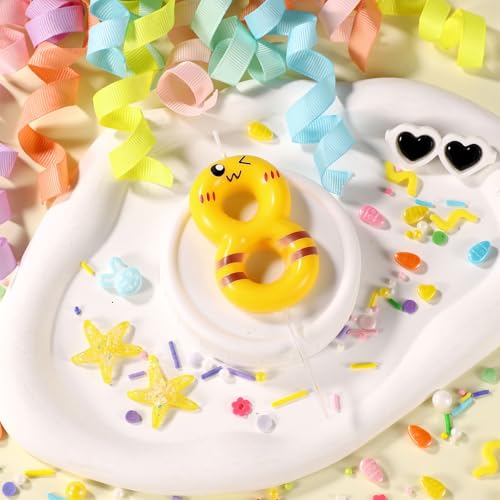 Lasuroa Yellow Cartoon Number 8 Birthday Cake Candle Party Topper