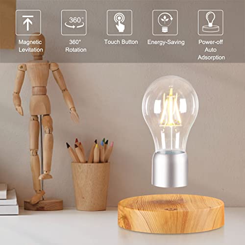 Magnetic Levitating Floating Wireless LED Desk Lamp - Round Wooden Base